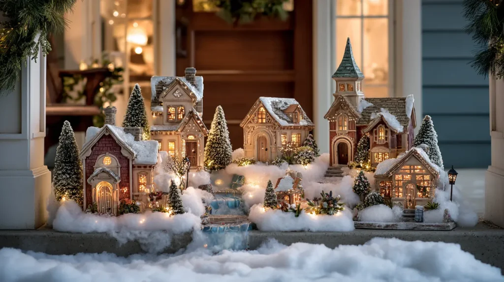 Charming Christmas Village Porch Scene