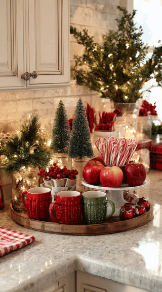Classic Red and Green Kitchen Countertop Christmas Decor Ideas