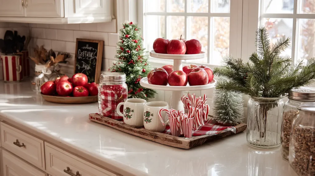 Classic Red and Green Kitchen Countertop Christmas Decor Ideas