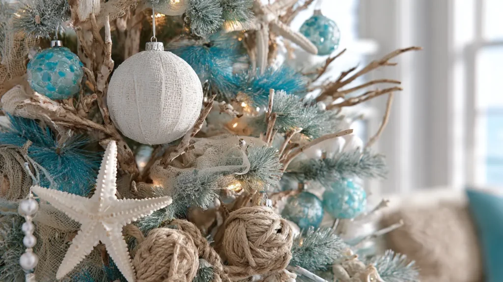 Coastal and Beachy Tree with Blue, White, and Nautical Accents