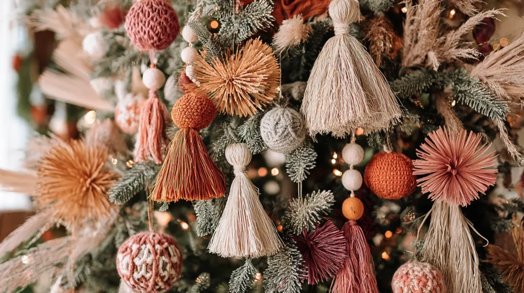 Colorful Boho Christmas Tree with Macrame and Pampas