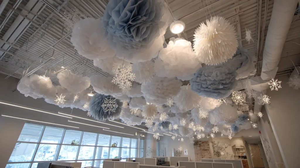 DIY Paper Snowflakes, Ceiling Clouds, and Hanging Mobiles