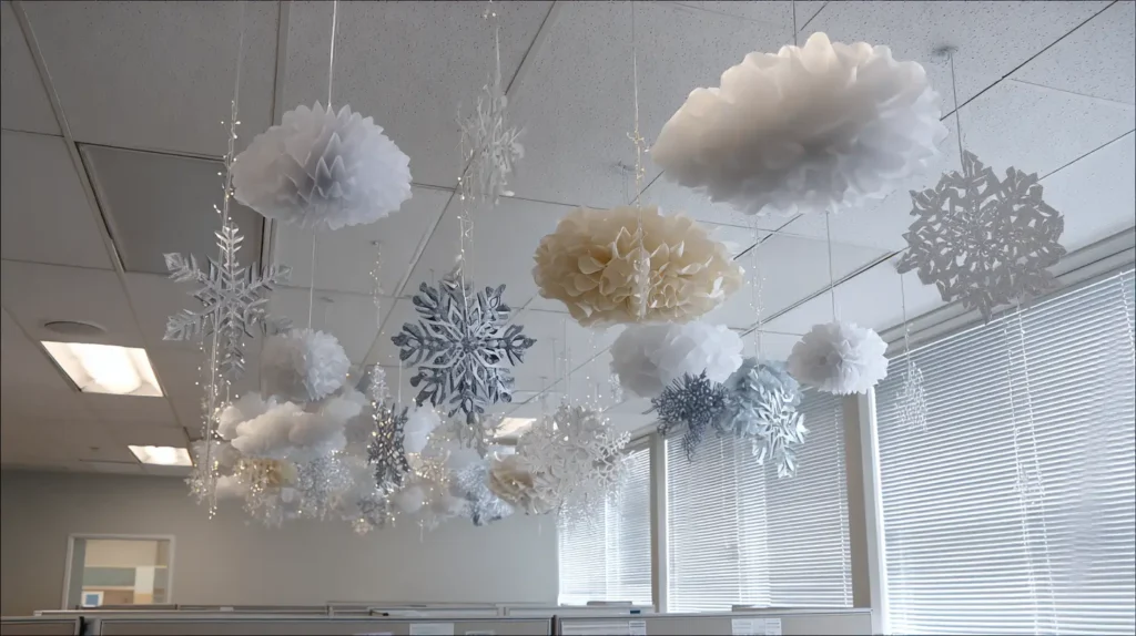 DIY Paper Snowflakes, Ceiling Clouds, and Hanging Mobiles
