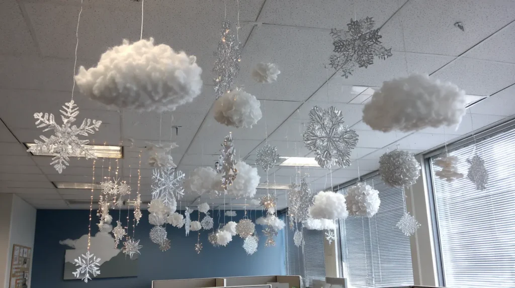 DIY Paper Snowflakes, Ceiling Clouds, and Hanging Mobiles