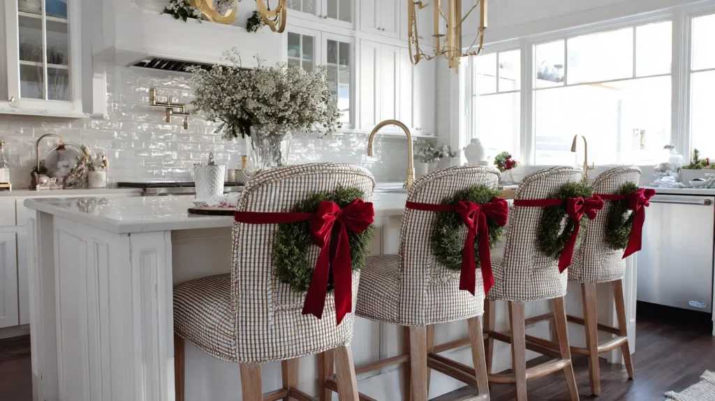 Dressing Up Bar Stools with Ribbons and Wreath