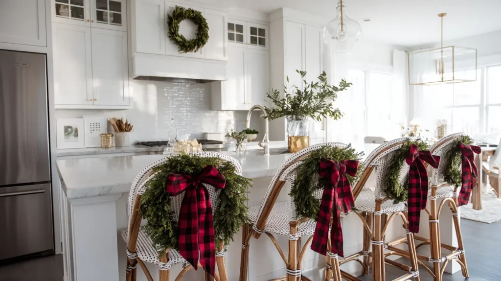 Dressing Up Bar Stools with Ribbons and Wreath