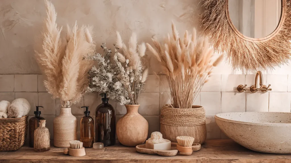 Dried Pampas Grass and Eucalyptus Arrangements