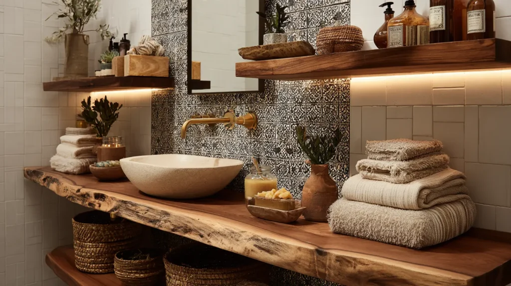 Earthy Wood Floating Shelves for Open Storage