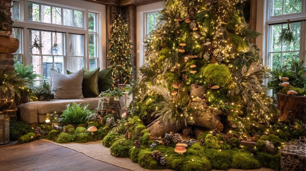 Enchanted Forest Tree with Moss, Mushrooms, and Fairy Lights