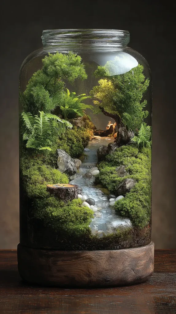 Enchanted Mossy Woodland Terrarium with Gentle Stream