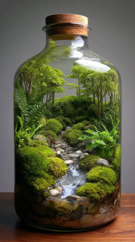 Enchanted Mossy Woodland Terrarium with Gentle Stream