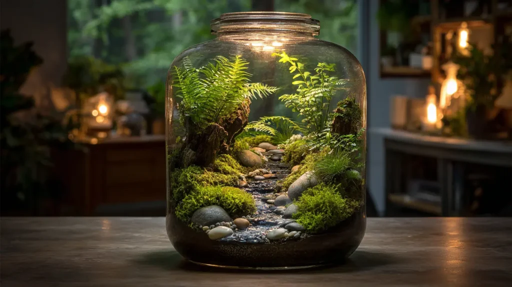 Enchanted Mossy Woodland Terrarium with Gentle Stream