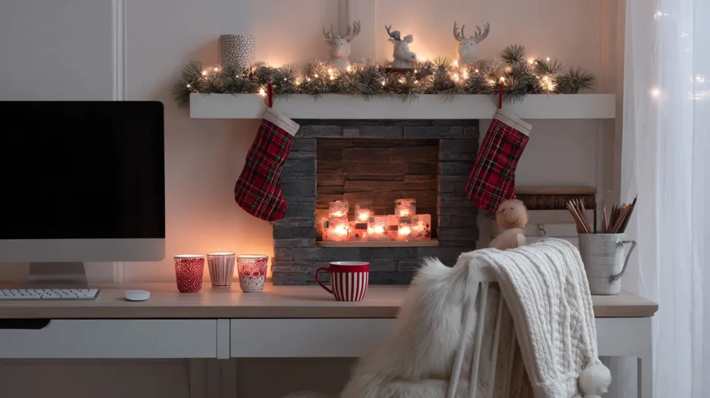 Faux Fireplace or Cozy Winter-Themed Desk Accents