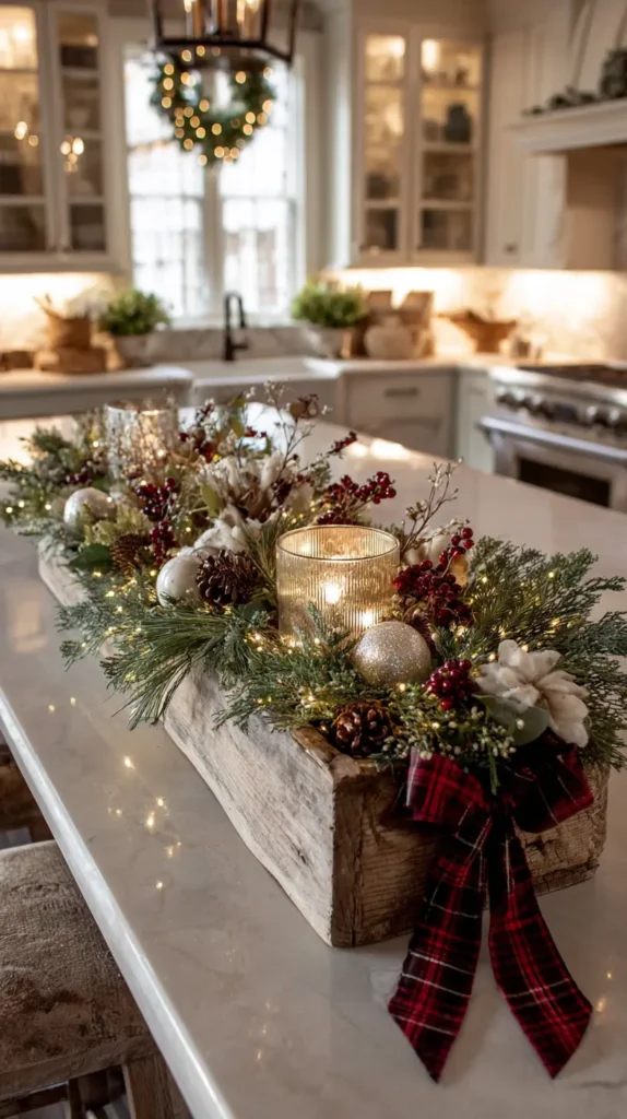 Festive Kitchen Island Centerpieces with Greenery