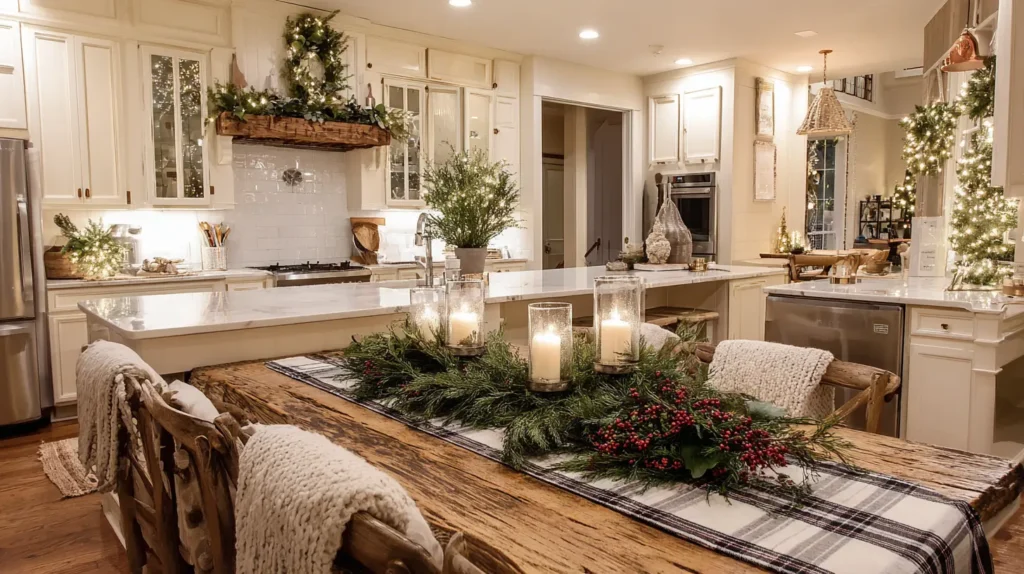 Festive Kitchen Island Centerpieces with Greenery