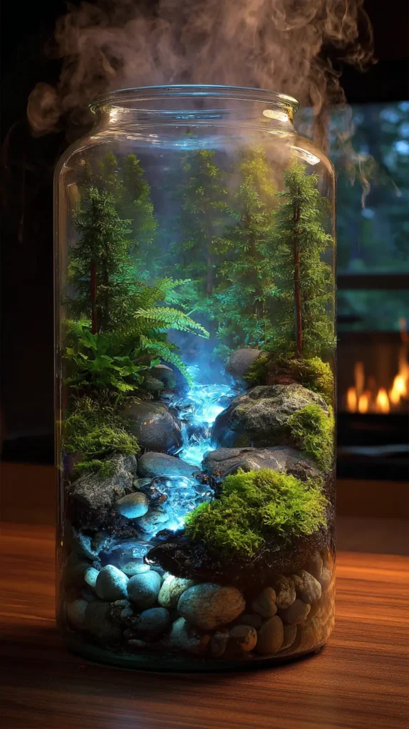 Foggy Morning Forest with LED Stream Decor