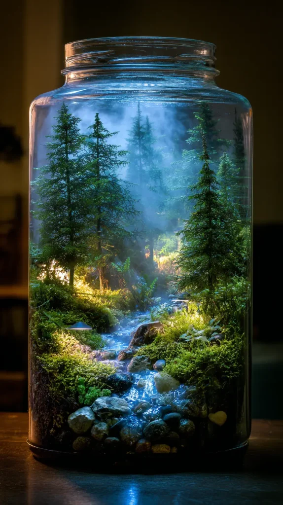 Foggy Morning Forest with LED Stream Decor