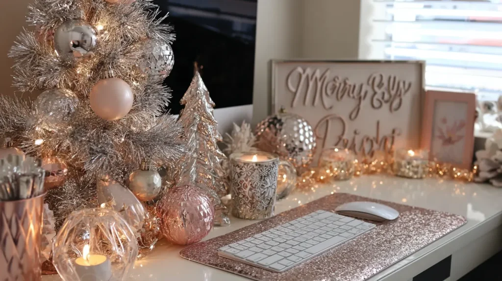 Glam Glitter and Metallic Holiday Desk Styling