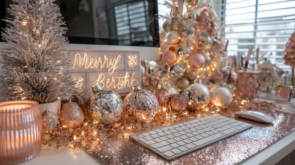 Glam Glitter and Metallic Holiday Desk Styling