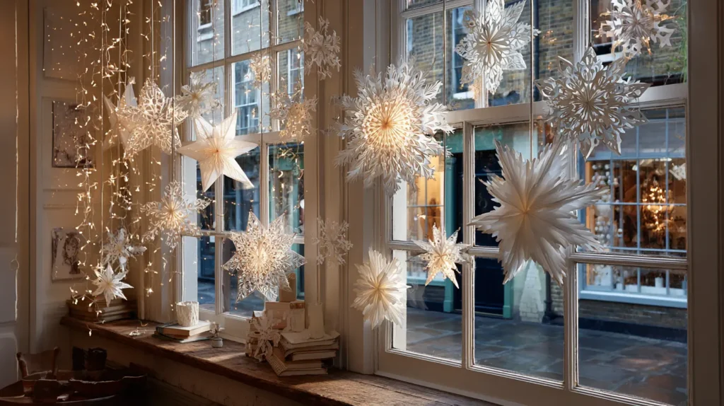 Handmade 3D Paper Snowflakes and Star Mobiles