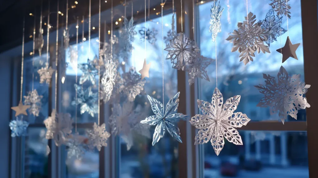 Handmade 3D Paper Snowflakes and Star Mobiles