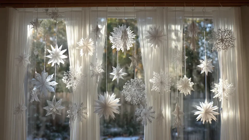 Handmade 3D Paper Snowflakes and Star Mobiles