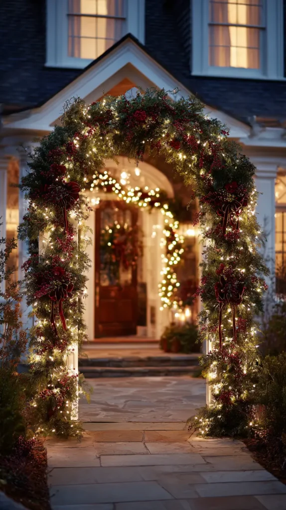 Illuminated Garland Archway with Velvet Bows