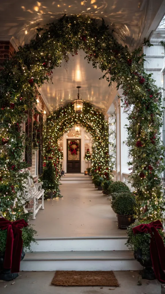 Illuminated Garland Archway with Velvet Bows