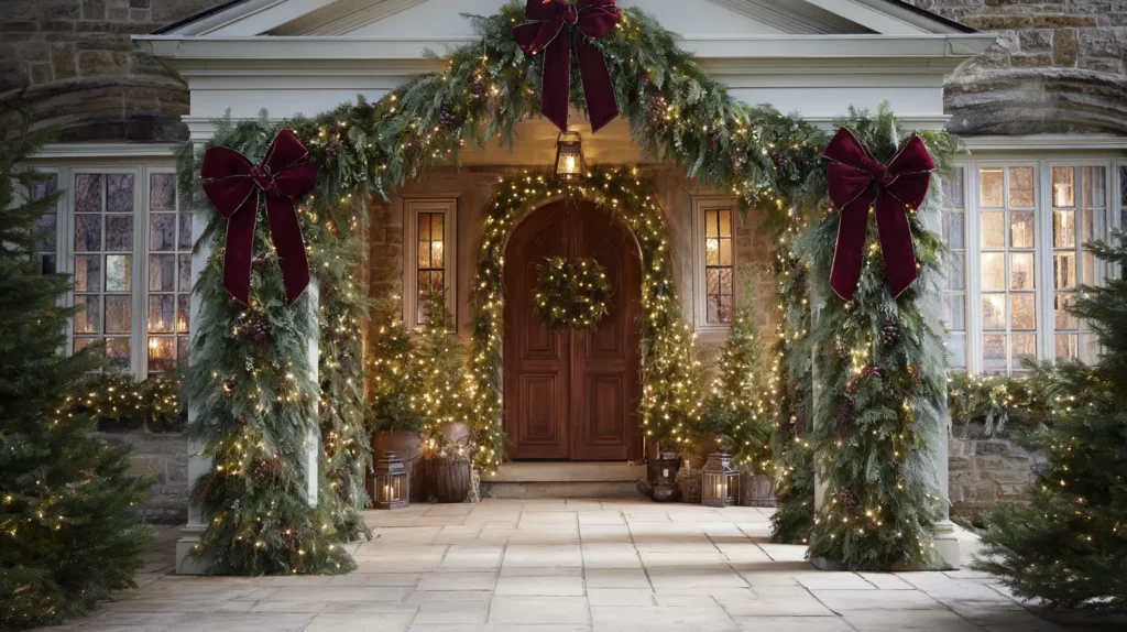 Illuminated Garland Archway with Velvet Bows