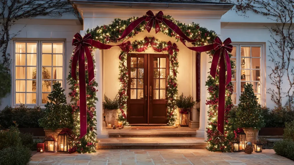 Illuminated Garland Archway with Velvet Bows