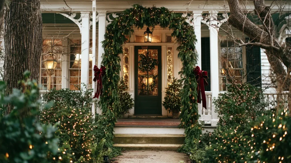 Illuminated Garland Archway with Velvet Bows