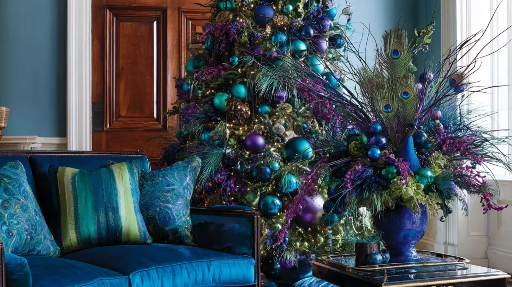 Jewel-Tone Peacock Christmas Tree with Rich, Vibrant Colors