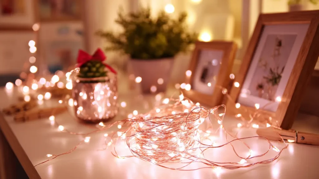LED Fairy Lights and Clip-On Photo Strings for Soft Office Ambience