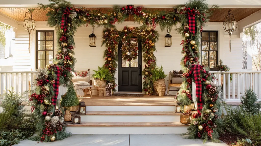 Lush Garland Draped Around the Front Door