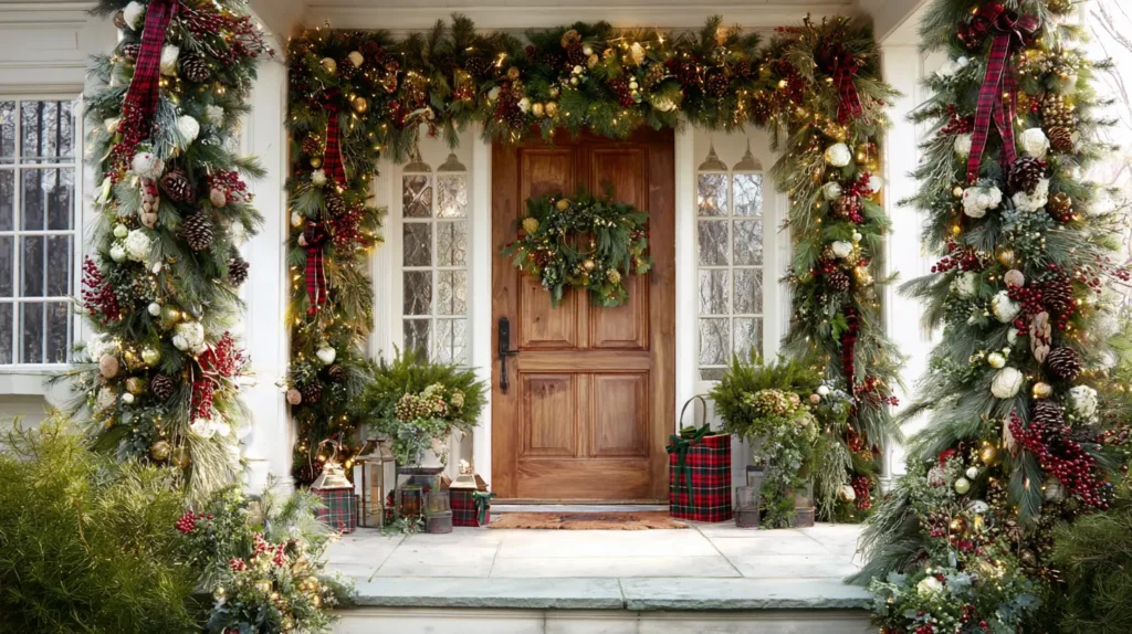 Lush Garland Draped Around the Front Door