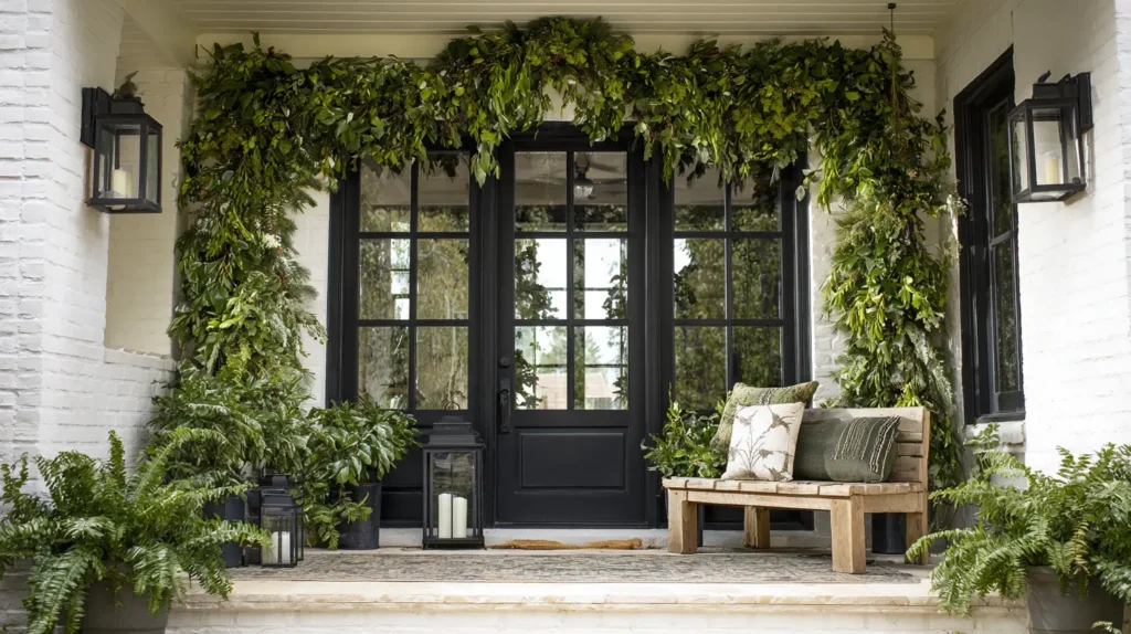 Lush Garland Draped Around the Front Door