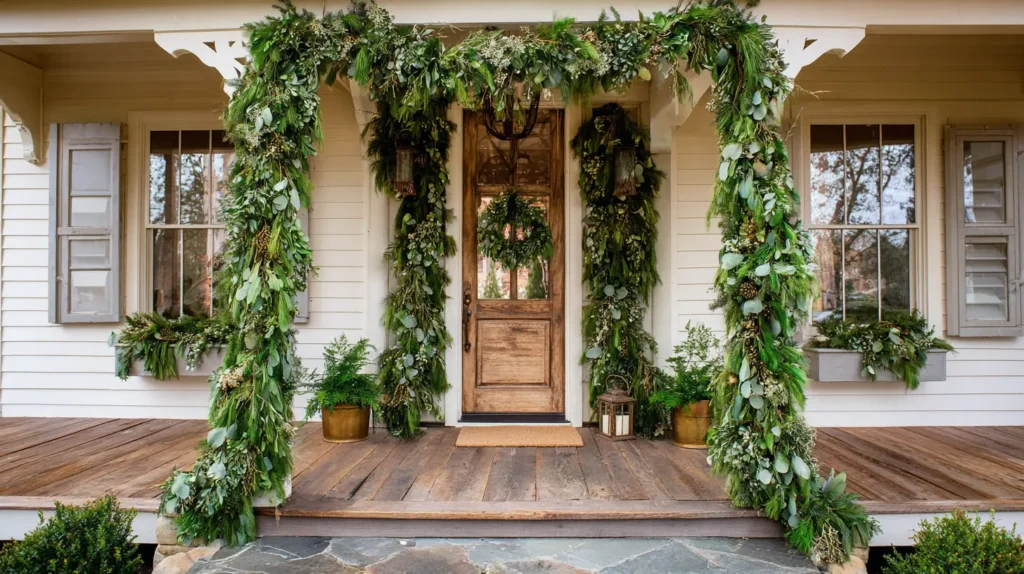 Lush Garland Draped Around the Front Door