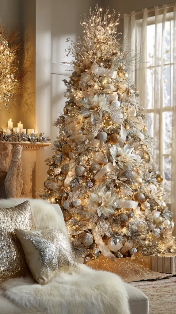 Luxe Mixed Metallic Tree with Gold, Silver, Crystal, and Champagne Accents