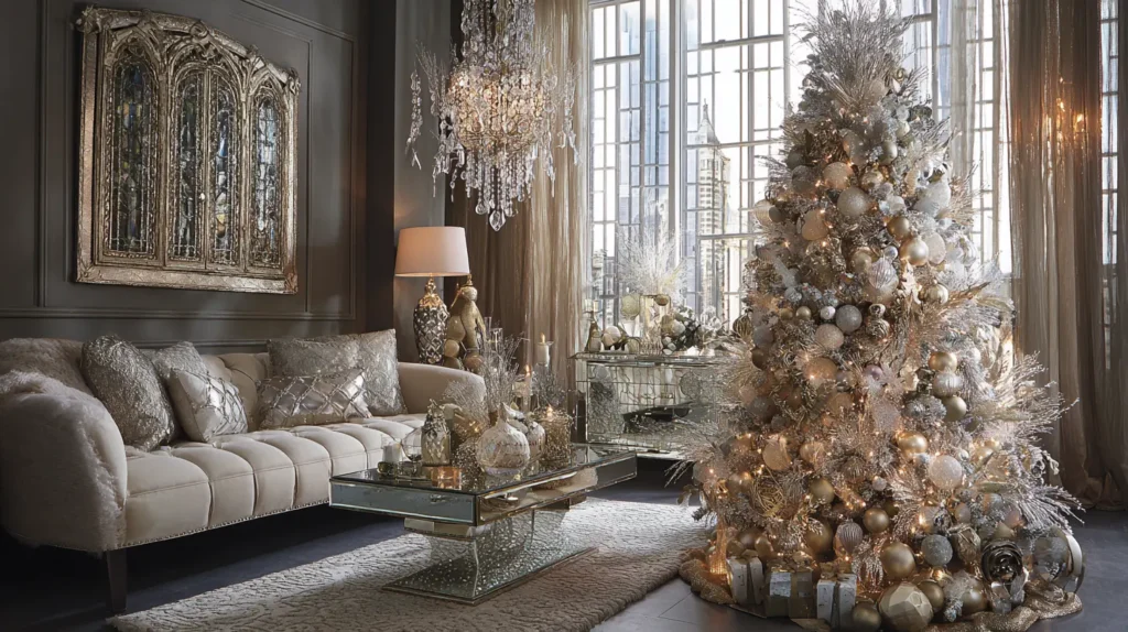 Luxe Mixed Metallic Tree with Gold, Silver, Crystal, and Champagne Accents