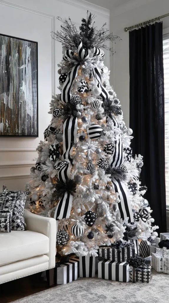 Modern Monochrome Black and White Christmas Tree