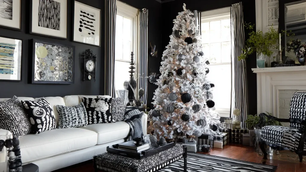 Modern Monochrome Black and White Christmas Tree