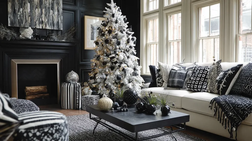 Modern Monochrome Black and White Christmas Tree