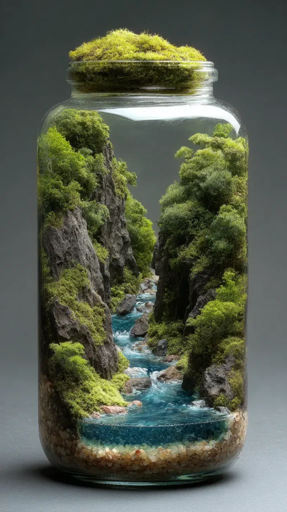 Mountain River Valley Scape in a Glass Bowl