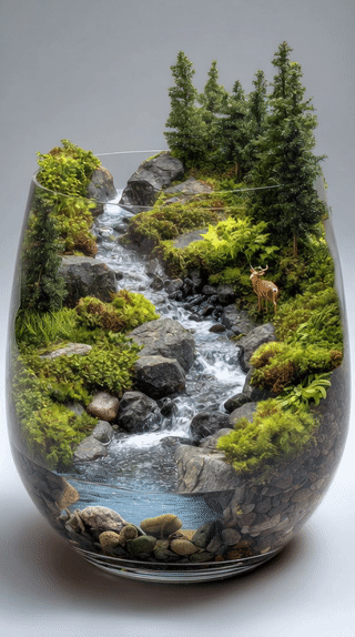 Mountain River Valley Scape in a Glass Bowl