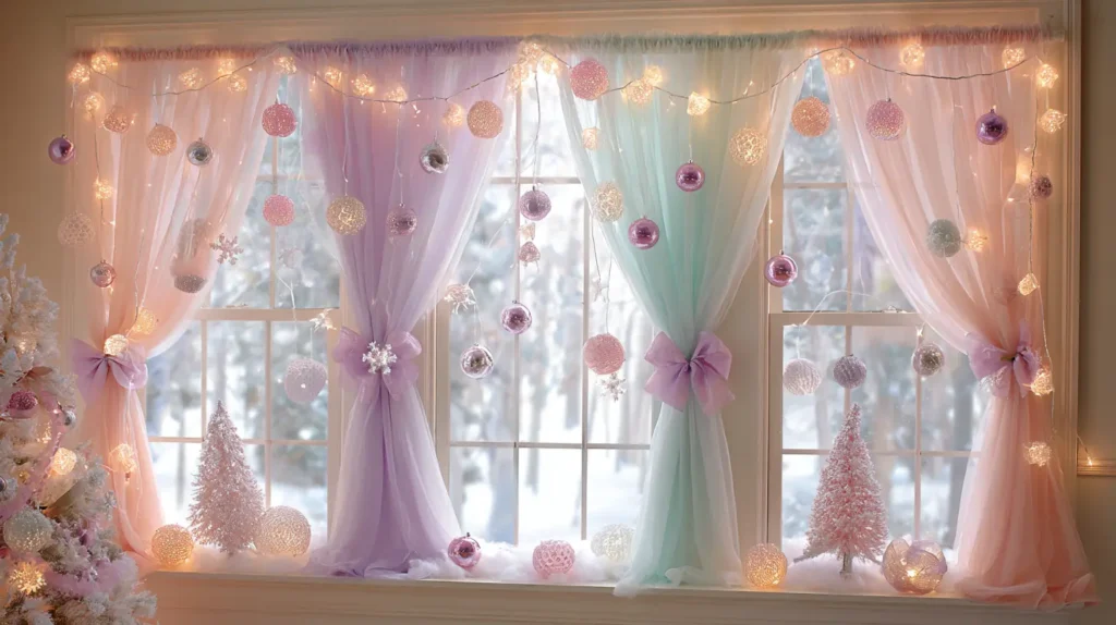 Pastel Christmas Window Ideas for Soft and Cozy Appeal