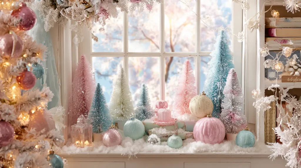 Pastel Christmas Window Ideas for Soft and Cozy Appeal