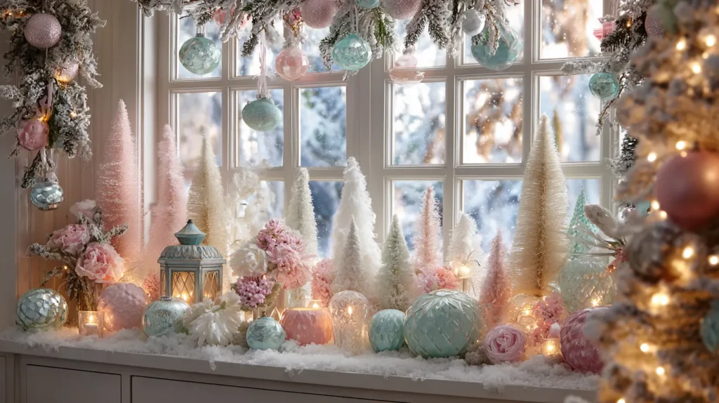 Pastel Christmas Window Ideas for Soft and Cozy Appeal