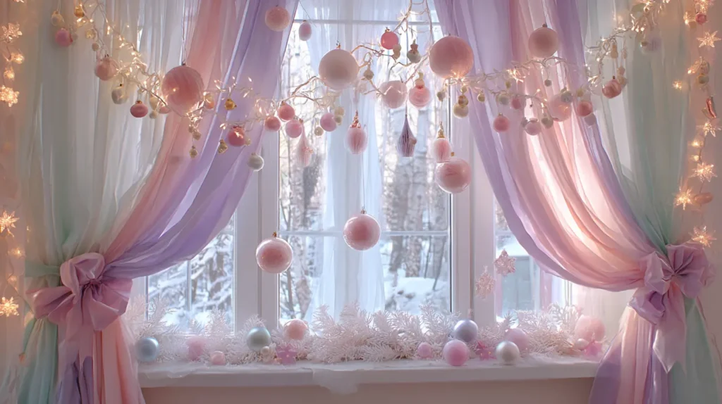 Pastel Christmas Window Ideas for Soft and Cozy Appeal