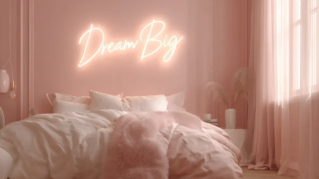 Pastel Pink Wall with Neon Sign Glow