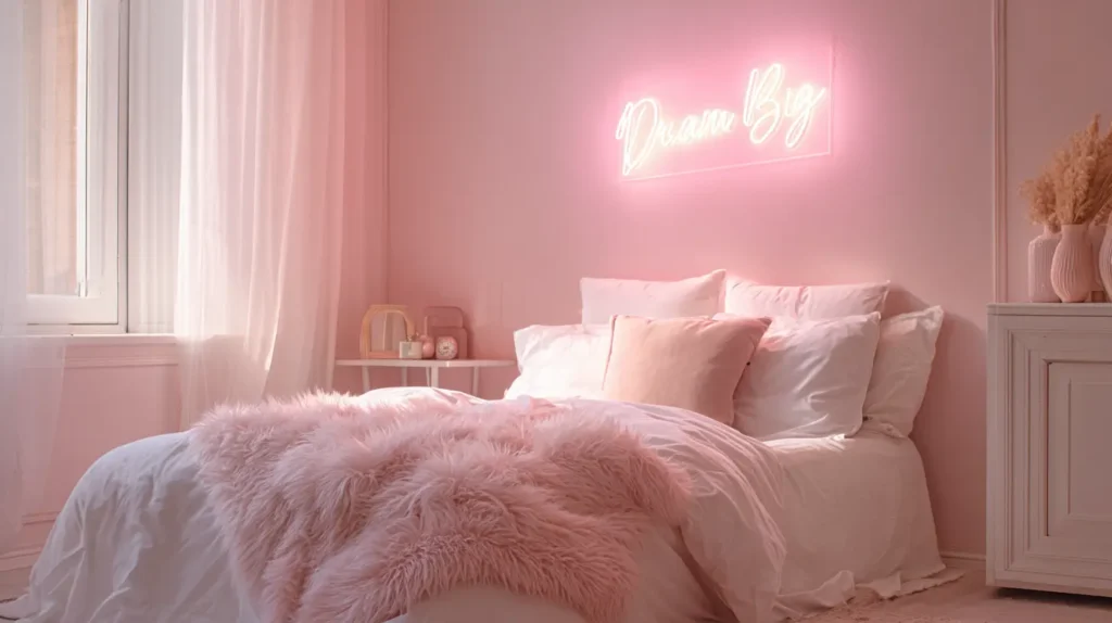 Pastel Pink Wall with Neon Sign Glow